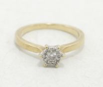 9ct gold ladies diamond cluster ring, size K, 2g.