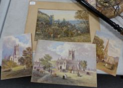 A collection of Un Framed Watercolours including Minehead by R Curzon etc (4)