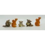 Beswick items to include Squirrels standing 1007 x 2 & Bush baby set 1379, 1380, 1381 (5)