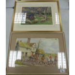 Framed Water Colour Signed The Turnip Cart By Fredrick Bureton together with similar signed print,