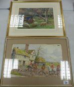 Framed Water Colour Signed The Turnip Cart By Fredrick Bureton together with similar signed print,