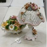 A large Continental floral centre piece together with a similar lamp base and shade. Height of