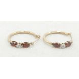 Pair 9ct gold earrings set with brown & white stones, 1.1g.