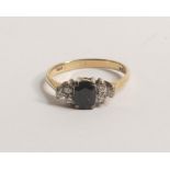 9ct gold ladies sapphire & diamond ring, size K, 1.8g.