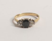 9ct gold ladies sapphire & diamond ring, size K, 1.8g.
