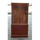 Reproduction Glazed 2 door Yew Bookcase, length 99, depth 38 & height 195cm