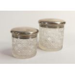 Large & medium size silver topped dressing table jars with very heavy lids, combined weight of