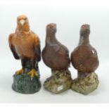 Royal Doulton Golden Eagle & Famous Grouse theme whiskey decanters, tallest 27cm