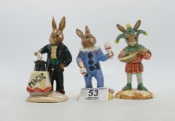 Royal Doulton Bunnykins figures Magician DB159, Jester DB161 and Juggler DB164, limited editions,