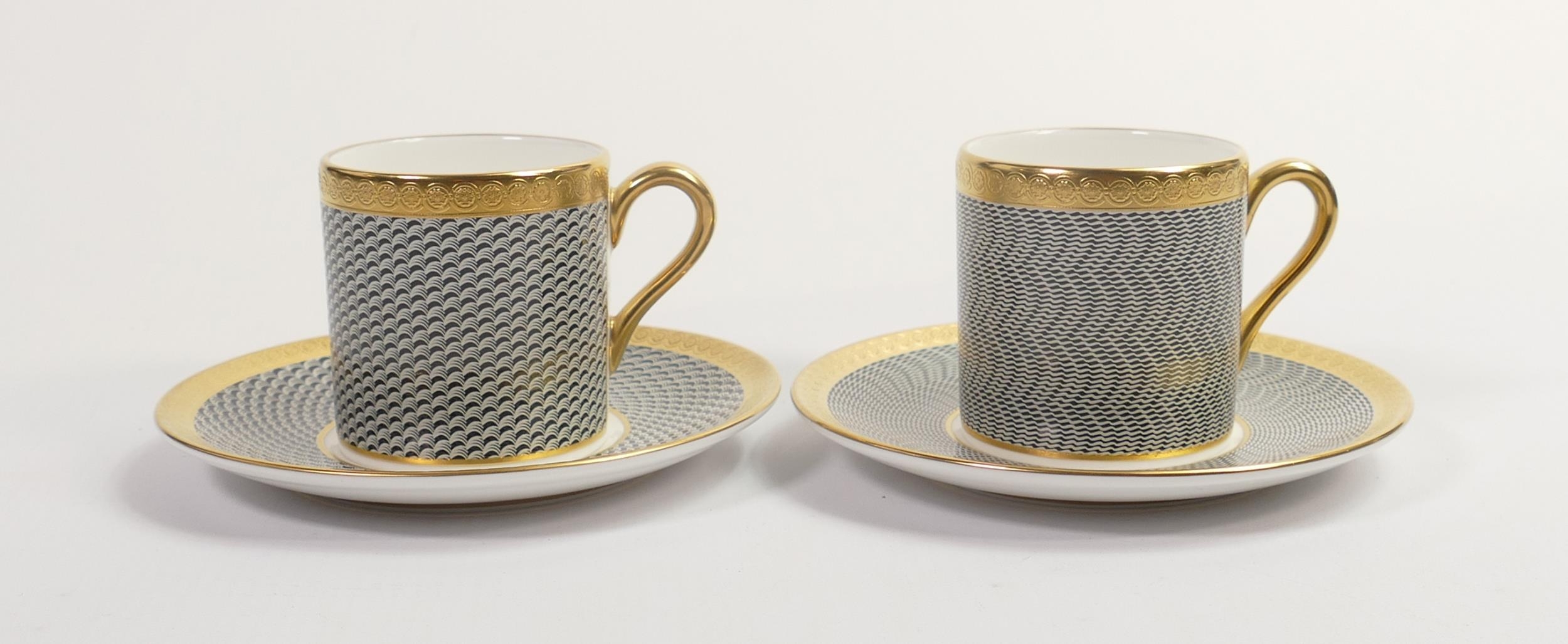 De Lamerie Fine Bone China heavily gilded Majestic patterned Coffee Cans & Saucers, specially made