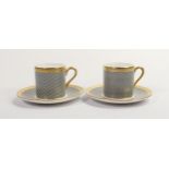 De Lamerie Fine Bone China heavily gilded Majestic patterned Coffee Cans & Saucers, specially made