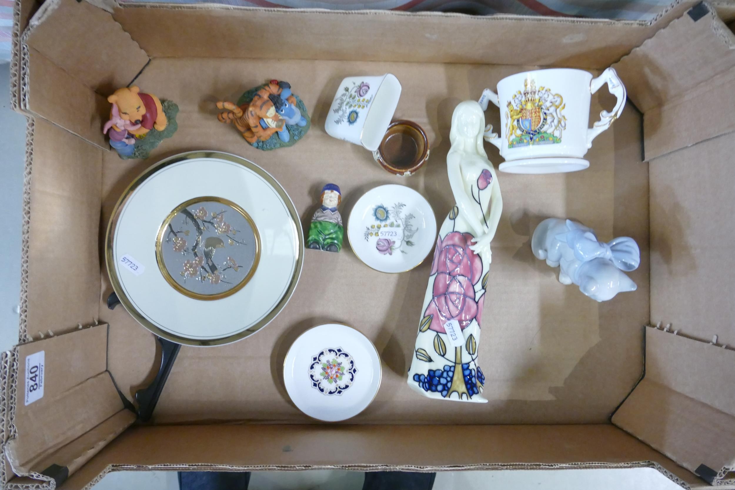 A mixed collection of items to include Nao Kitten, Old Tupton Ware Lady Figures, Simply Pooh