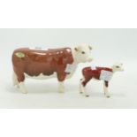Beswick Hereford family comprising Cow 1360 and Calf 1827E(2)