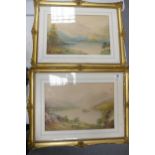 Two Framed Landscapes with images of cattle in highland scene, each frame size 49 x 64cm(2)