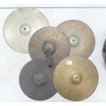 A collection of vintage cymbals including Zildgian, Crut special, Zyn, and similar. Size of
