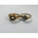 Two x 9ct gold rings, both with missing stones, weight 4.7g.