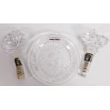 Small Lalique Paris Circular dish together with Mikasa lead crystal Farm Friend & Rose Bottle