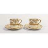 De Lamerie Fine Bone China heavily gilded Majestic patterned Coffee Cans & Saucers, specially made
