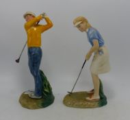 Royal Doulton Character figure Teeing Off HN3276 together with Winning Putt HN3279(2)