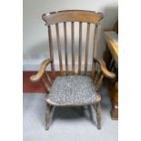 Wooden (possible elm) Old Farmhouse High Back Arm Chair, 20th Century. 104.5cm in height.