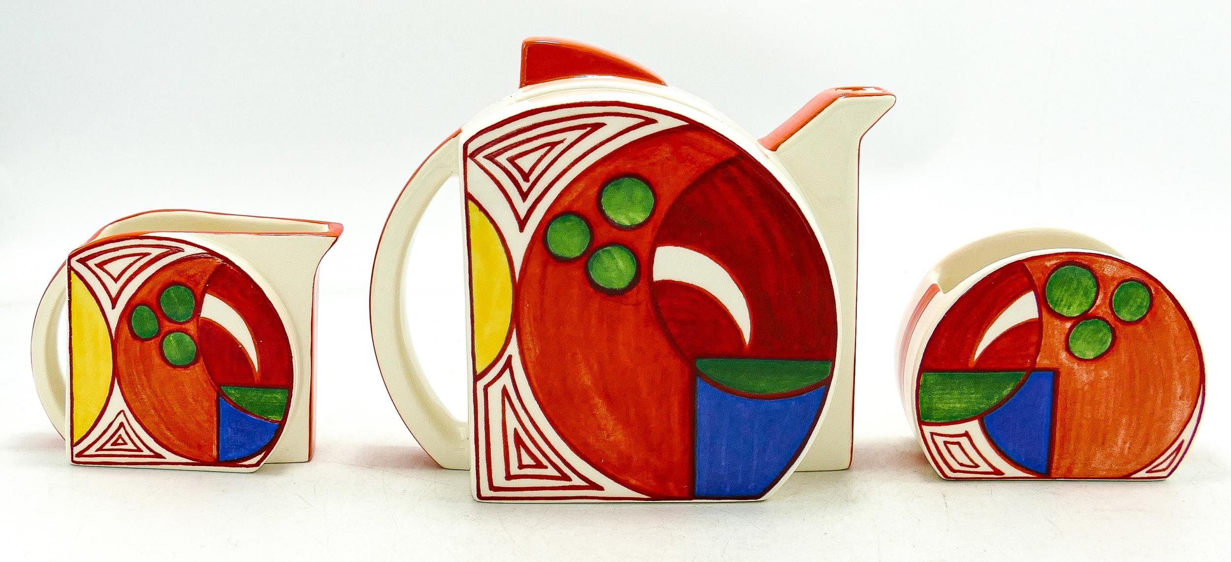 Wedgwood Clarice Cliff Centenary Bizarre patterned tea service, teapot 12cm. (3) - Image 3 of 3