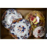 A collection of decorative wall plates to include gilded with hand painted fruits ( 1 tray)
