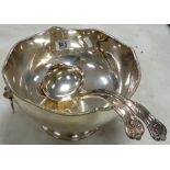 Large Silver on Copper Punch Bowl & 2 ladles, diameter 27cm(3)