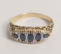 9ct gold 5 stone sapphire and diamond ring, size N, 2.2g.