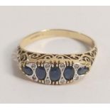 9ct gold 5 stone sapphire and diamond ring, size N, 2.2g.