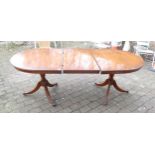 Reproduction Large Extending Yew Pedestal Dining Table with extending leaf, length 214cm & width