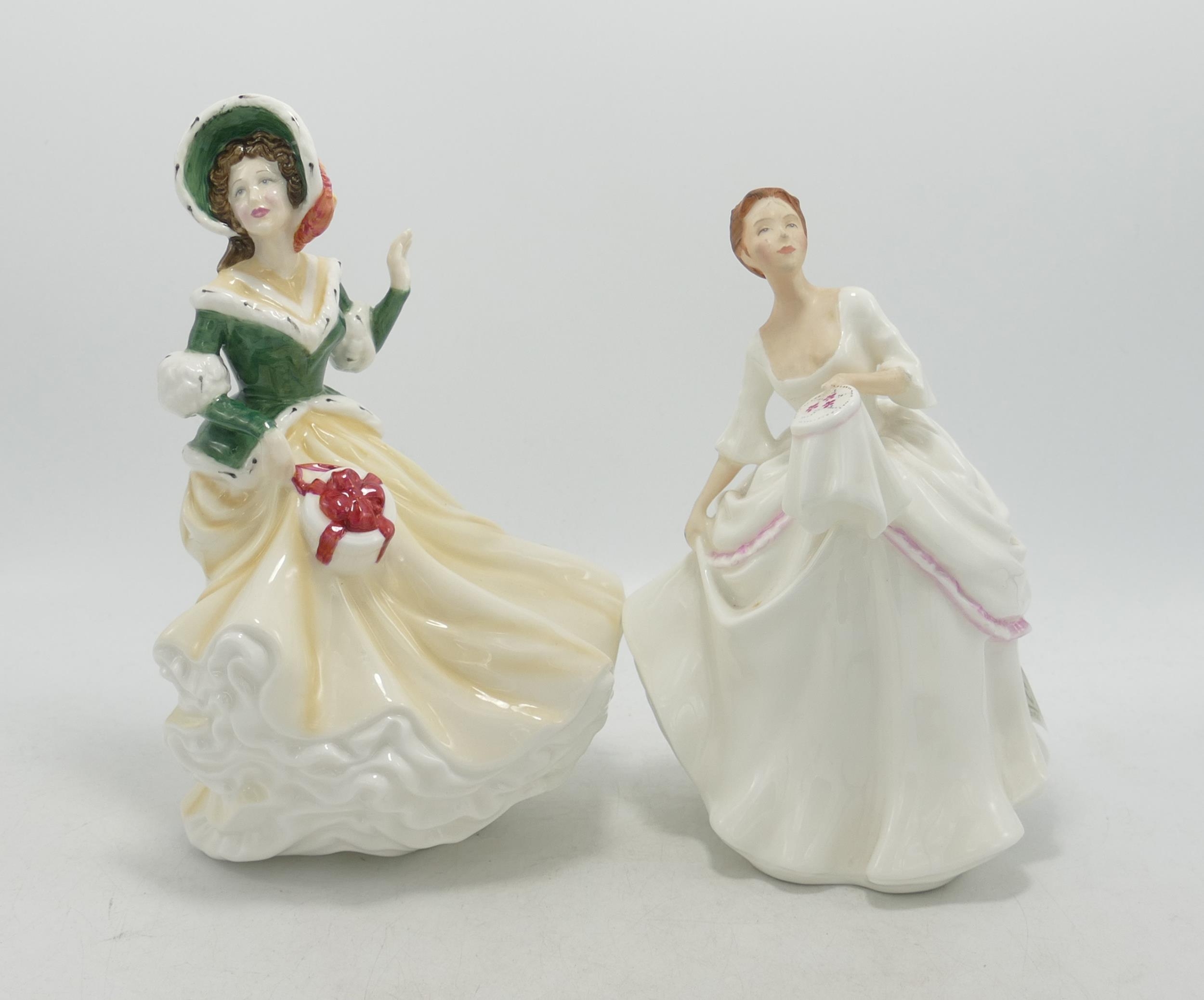 Royal Doulton Lady Figures Carol Hn2961 & Christmas Day 2002 Hn4422 (2)