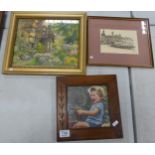 Three Framed Prints including Royal Bline Baths, Landscape Cottage Scene & still life study, largest