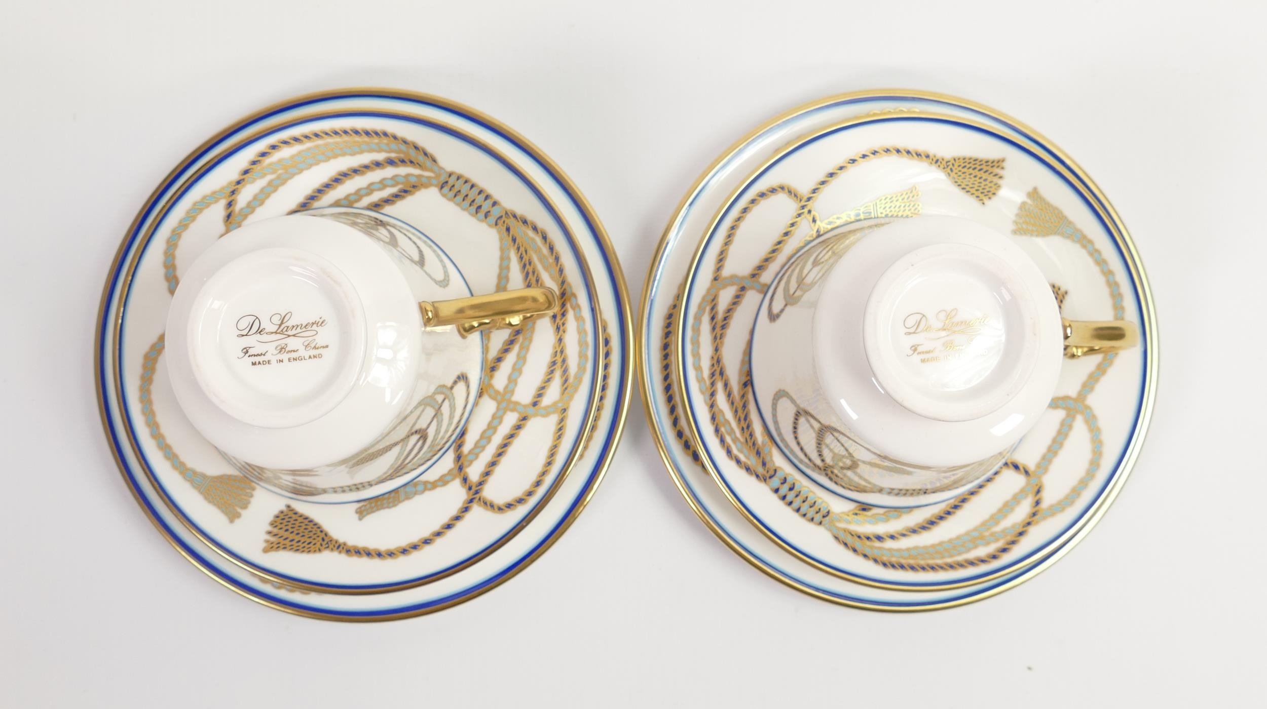 De Lamerie Fine Bone China heavily gilded Twisted Braid patterned Trio's, specially made high end - Image 3 of 3