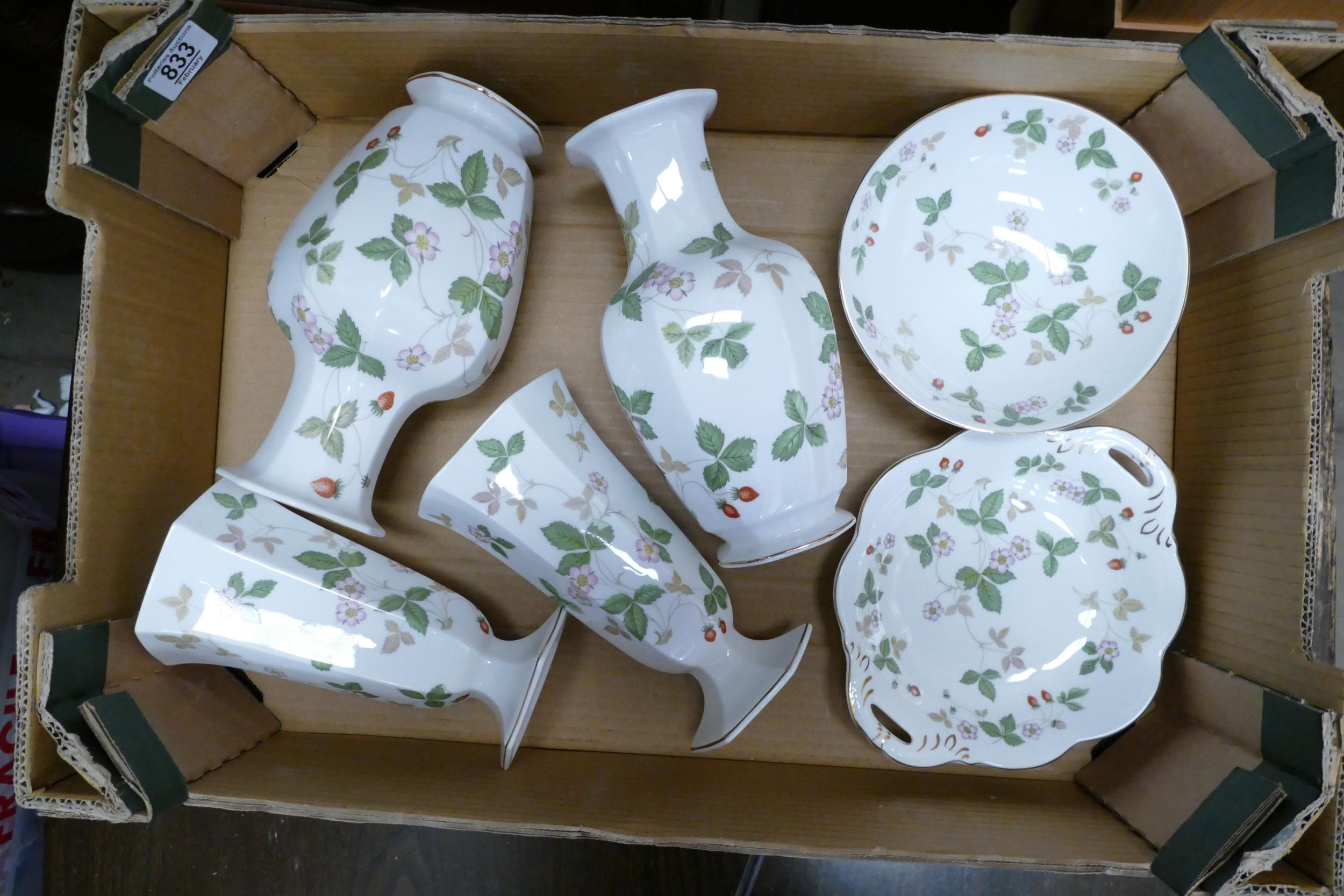 Collection of Wedgwood Wild Strawberry items to include, Vases, bowls, and dishes, etc.