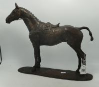 Belina Sillars bronze affect sculpture of a race horse on plinth, h.36 x L39cm.