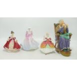 Royal Doulton figures A Stich in Time, damaged rocker at rear, small lady figure Southern Belle,