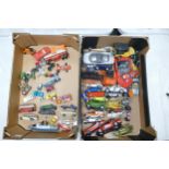 A large collection of vintage Corgi, Dinky, Burago & similar Model Toy Cars (2 trays)