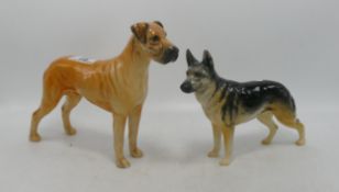 Beswick large dog models, Great Dane and Alsation. (2)