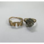 Two x 9ct gold rings, one spelling MUM, the other set white stones, 1 missing, gross weight 4.6g.