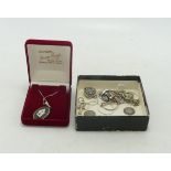 A collection of Silver ladies jewellery, including Wedgwood pendant and chain, copins, bracelets,