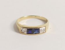 14ct gold ladies sapphire & diamond ring, size N, 2.2g.