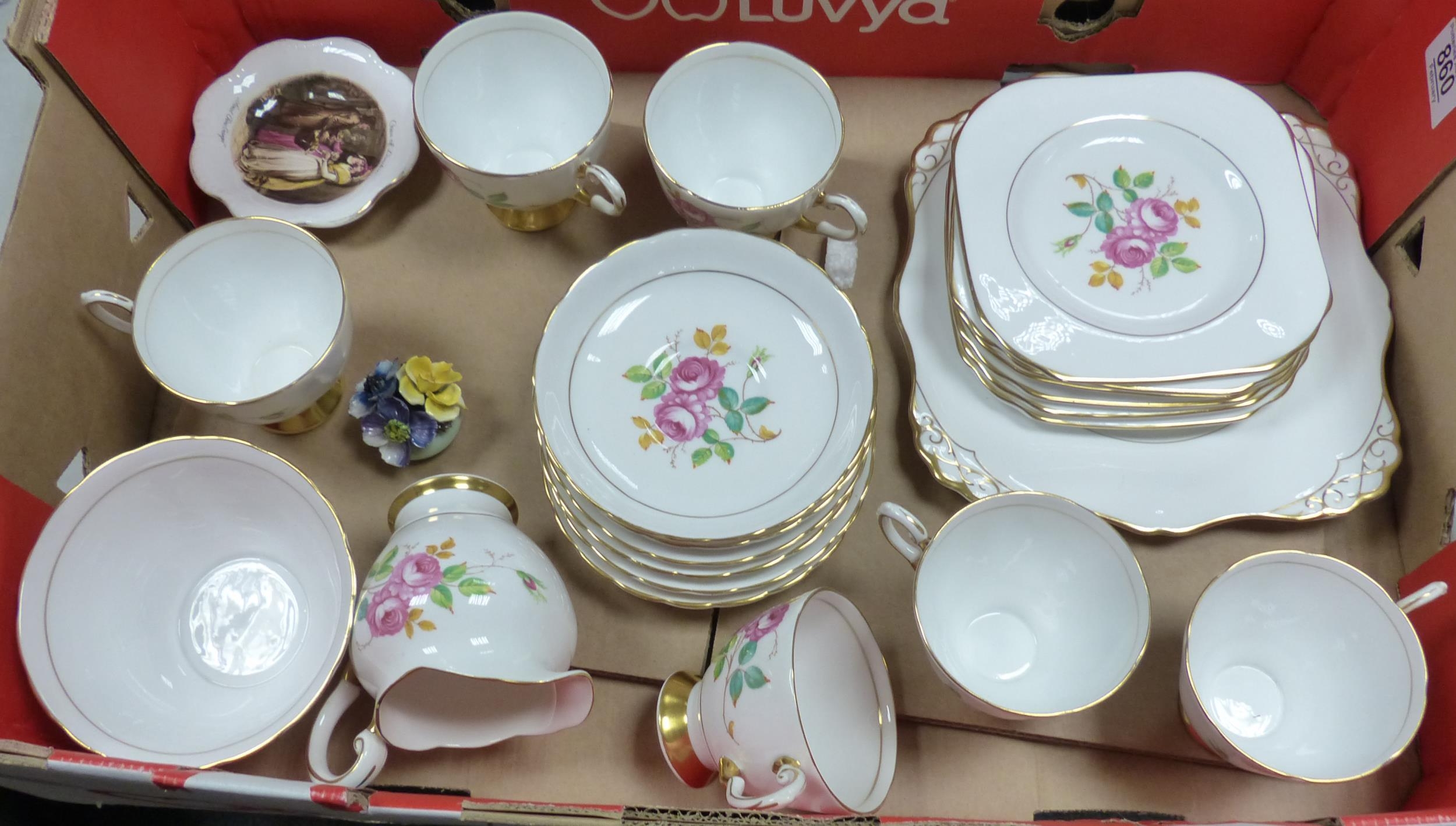 Tuscan China floral Decorated 21 piece Teaset , on cup a/f