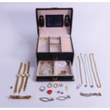 Jewellery box containing watches, bracelets, silver jewellery including chains, pendant, ring,