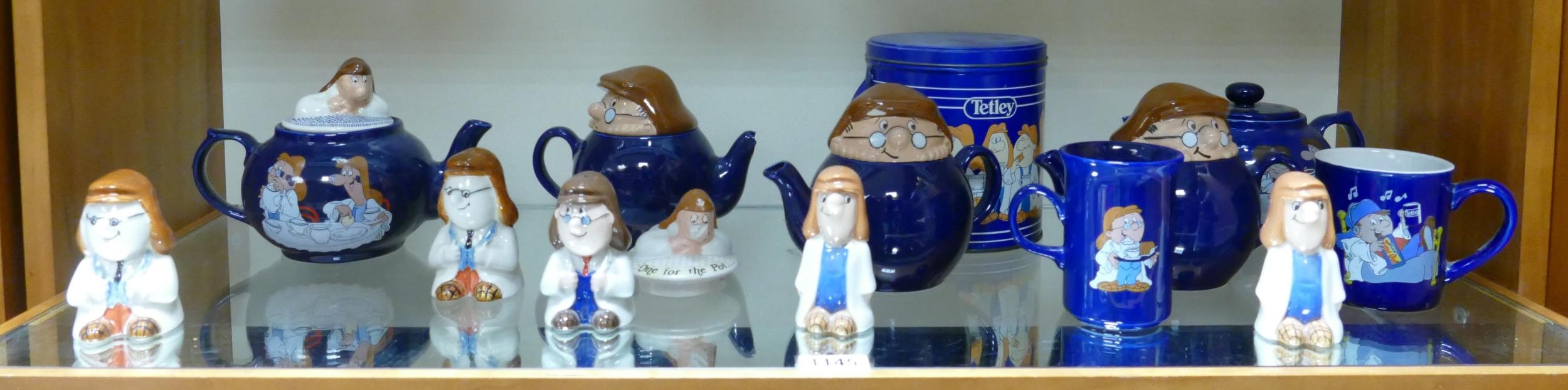 Wade Ceramics, a collection of Tetley Tea Salt & Pepper, Teapots & storage jar. These items were