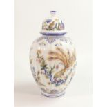 Large Italian Delfia Vase decorated in with peacocks, height 35cm