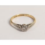 18ct gold and solitaire diamond ring, size N, 2g.