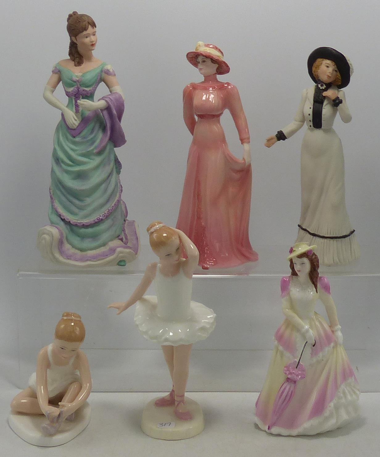 A mixed collection of figures to include Royal Doulton Ballerina Figures, Coalport Chantilly Lace