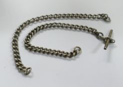 Two hallmarked solid silver antique single part watch chains, total weight 45.7g.