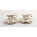 De Lamerie Fine Bone China heavily gilded Twisted Braid patterned Trio's, specially made high end