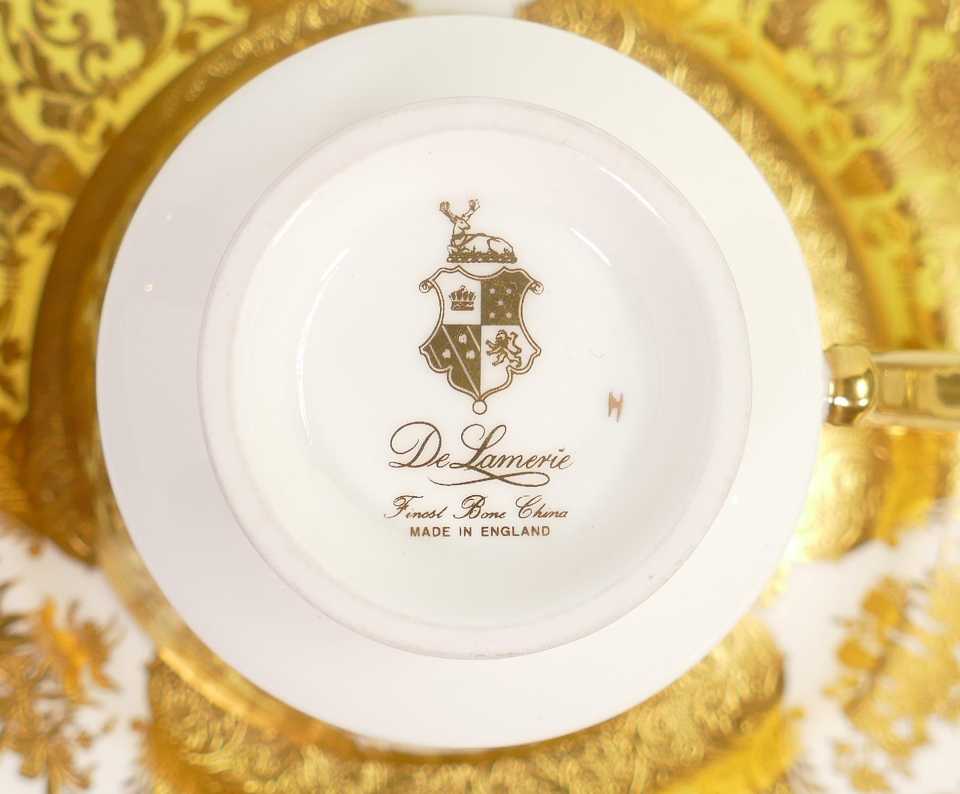 De Lamerie Fine Bone China heavily gilded Majestic patterned Trio's, specially made high end quality - Image 3 of 4